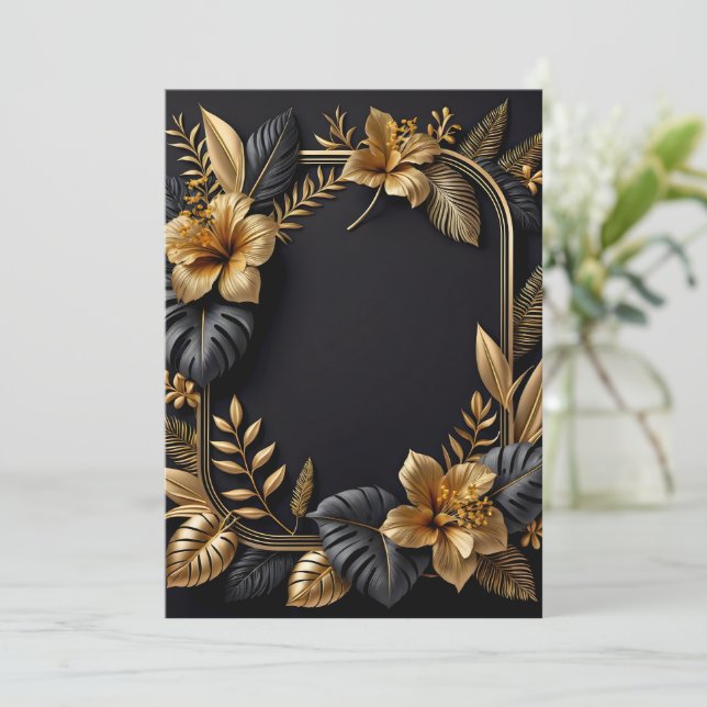 a black and gold wedding design flat card (Standing Front)