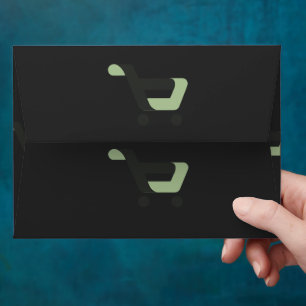 a black and green logo with a shopping cart envelope
