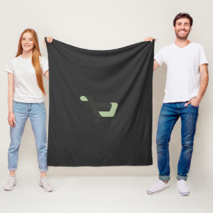 a black and green logo with a shopping cart fleece blanket