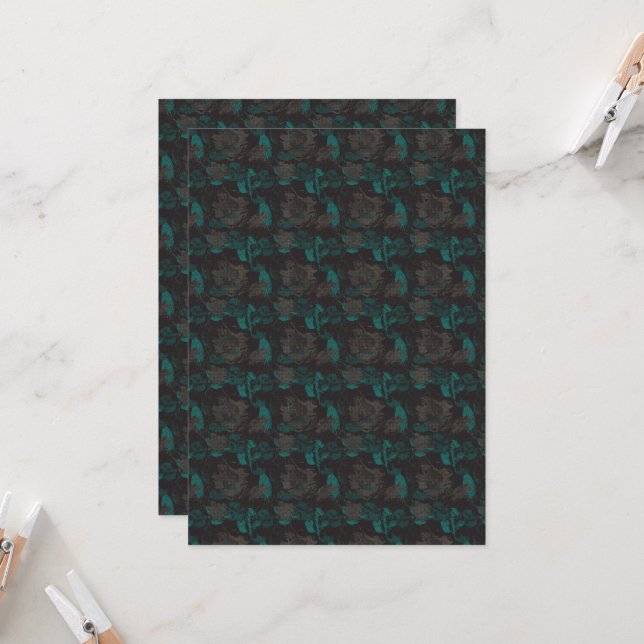 a black and green pattern with a black background invitation (Front/Back In Situ)