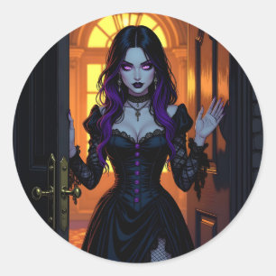 A Black and Purple Witch   Halloween Classic Round Sticker