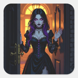 A Black and Purple Witch Halloween Square Sticker