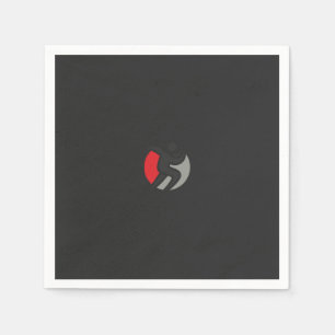 a black and red logo with a person in the centre napkin