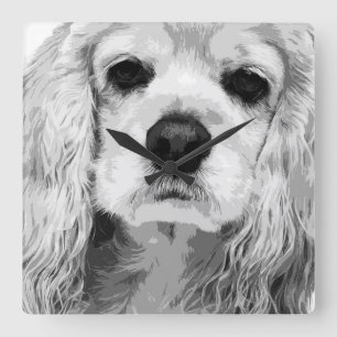 A black and white American cocker spaniel Square Wall Clock