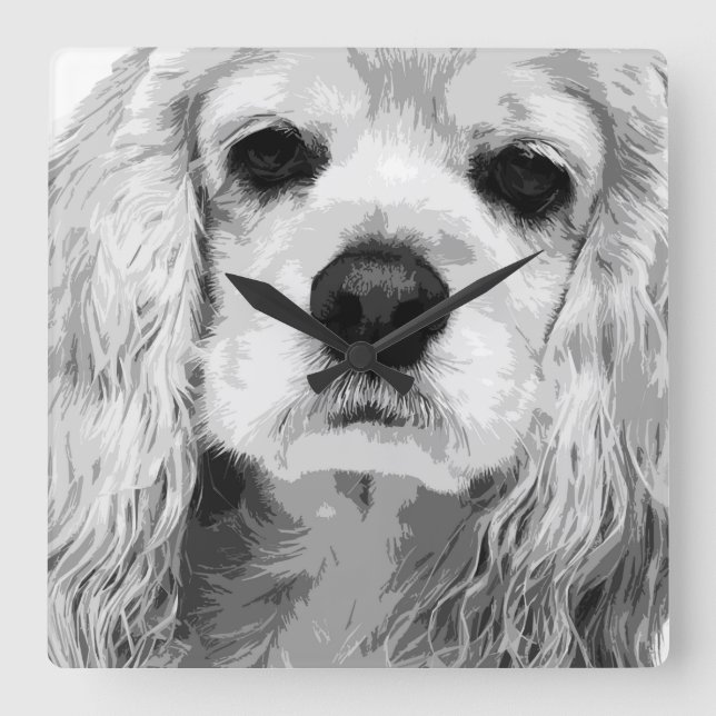 A black and white American cocker spaniel Square Wall Clock (Front)