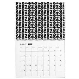 a black and white background with a lot of dots calendar