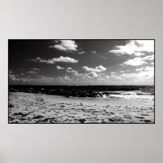 A Black and White Beach Scene Poster