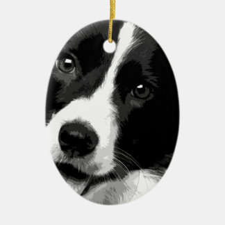 A black and white Border collie Ceramic Ornament
