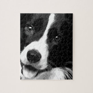 A black and white Border collie Jigsaw Puzzle