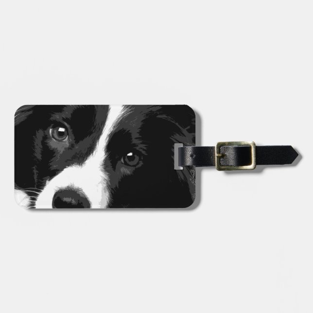 A black and white Border collie Luggage Tag (Front Horizontal)