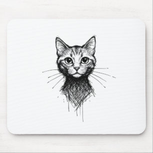 A black and white cat's head mouse pad