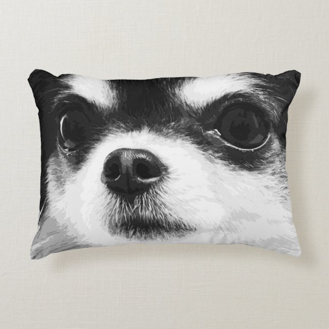 A black and white Chihuahua Decorative Cushion (Front)