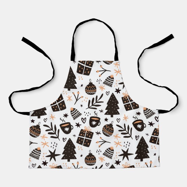 A Black and White Christmas Pattern Apron (Front)