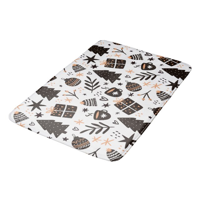 A Black and White Christmas Pattern Bath Mat (Angled)