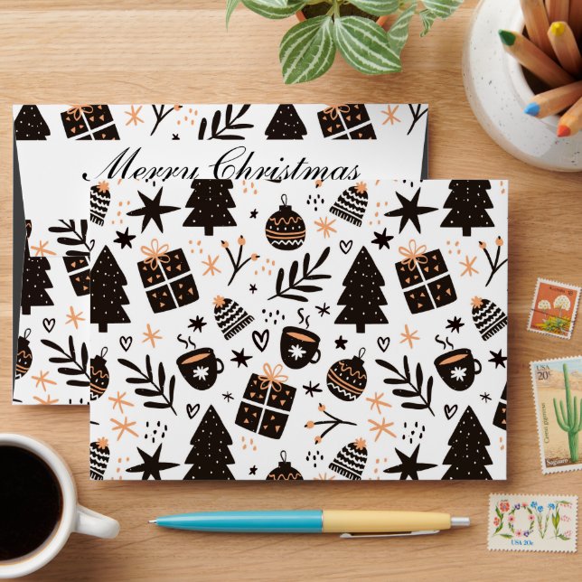 A Black and White Christmas Pattern Envelope (Desk)