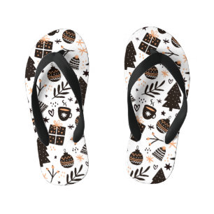 A Black and White Christmas Pattern Kid's Thongs