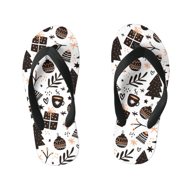 A Black and White Christmas Pattern Kid's Thongs (Footbed)