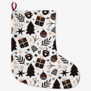 A Black and White Christmas Pattern Large Christmas Stocking