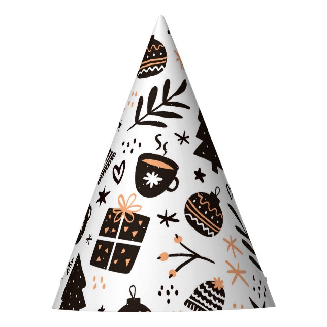 A Black and White Christmas Pattern Party Hat (Front)