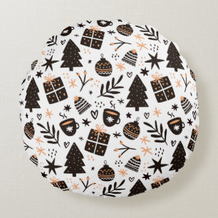 A Black and White Christmas Pattern Round Cushion