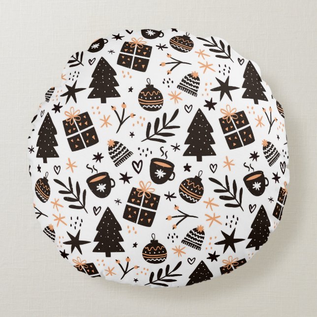 A Black and White Christmas Pattern Round Cushion (Front)