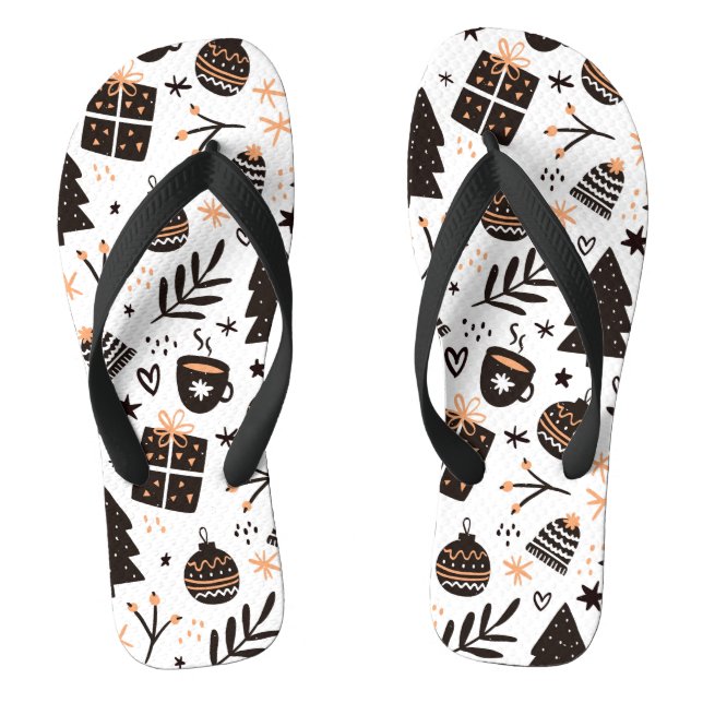 A Black and White Christmas Pattern Thongs (Footbed)