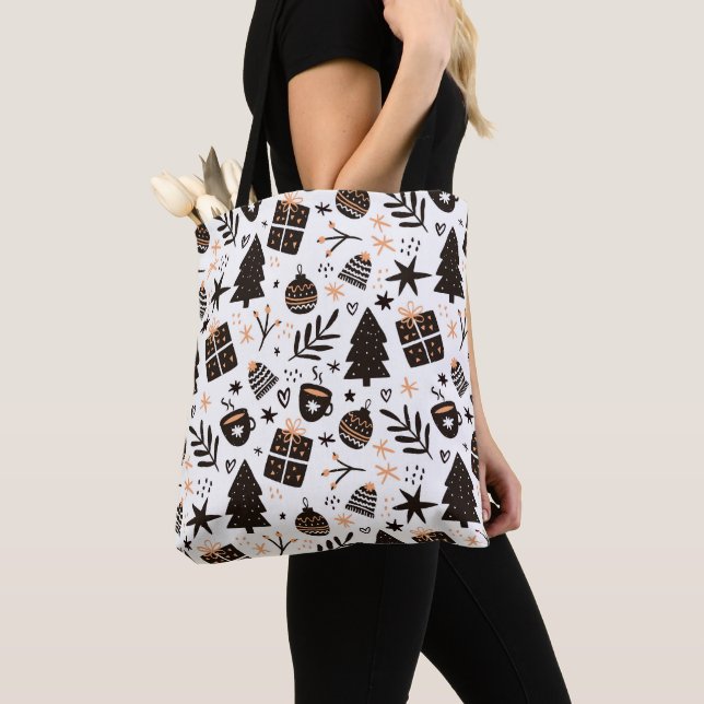 A Black and White Christmas Pattern Tote Bag (Close Up)