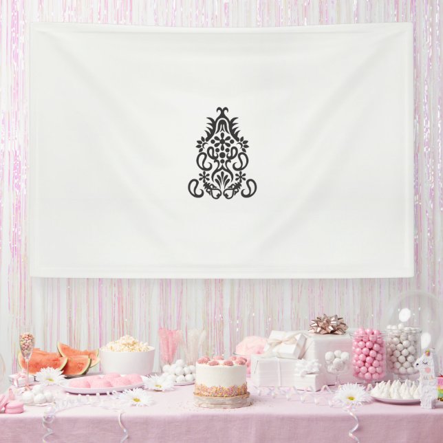 a black and white image of an ornate design banner (Party)