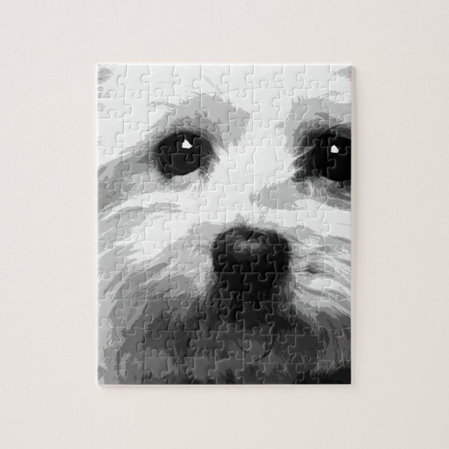 A black and white Maltese Jigsaw Puzzle (Vertical)