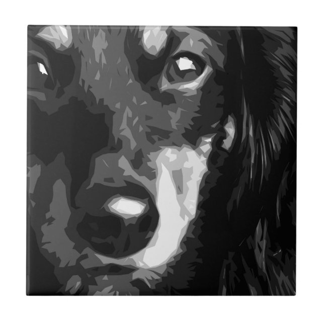 A black and white Miniature Dachshund Ceramic Tile (Front)