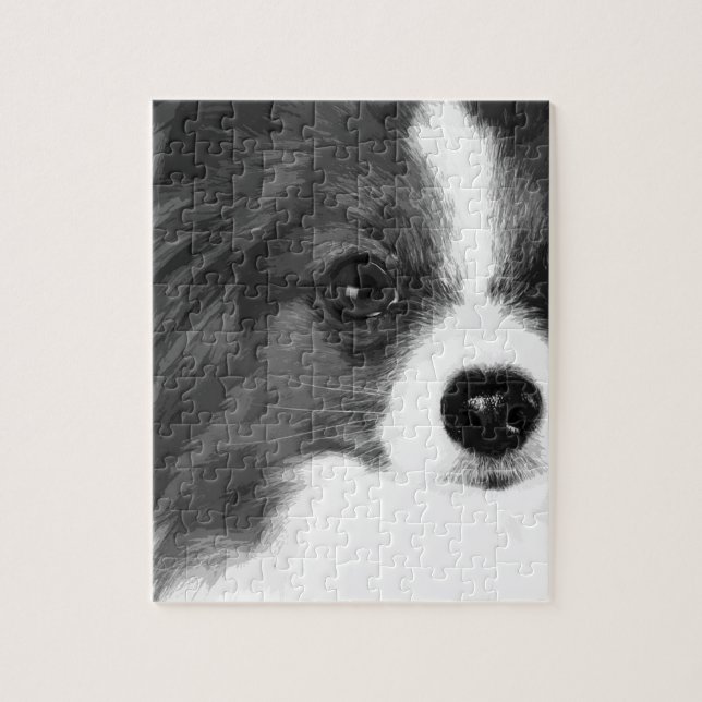 A black and white Papillon Jigsaw Puzzle (Vertical)