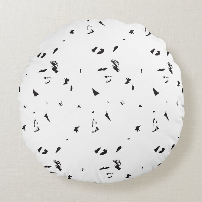 a black and white photo of a flock of birds round cushion (Front)