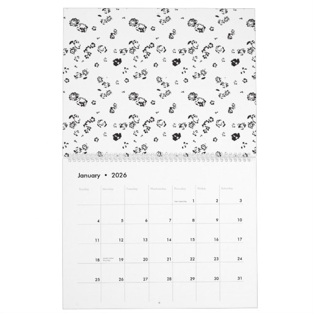 a black and white photo of bubbles on a white back calendar (Jan 2026)