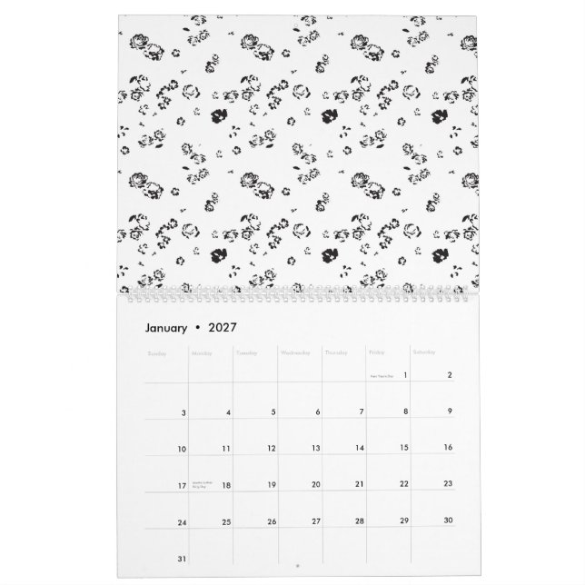 a black and white photo of bubbles on a white back calendar (Jan 2027)