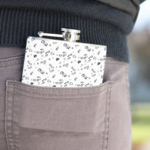 a black and white photo of bubbles on a white back hip flask