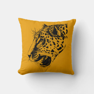 A Black and Yellow Hand Drawn Leopard Illustration Cushion