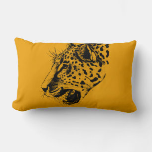 A Black and Yellow Hand Drawn Leopard Illustration Lumbar Cushion