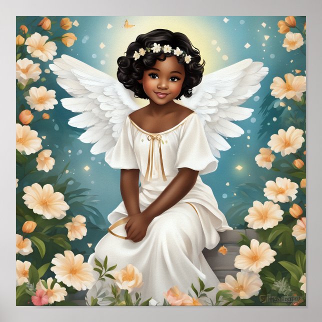 A Black Angel Surrounded by Flowers Poster (Front)