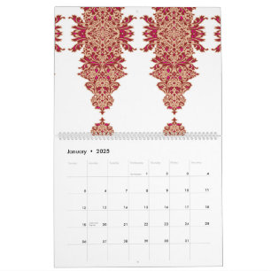a black background with a red pattern on it calendar