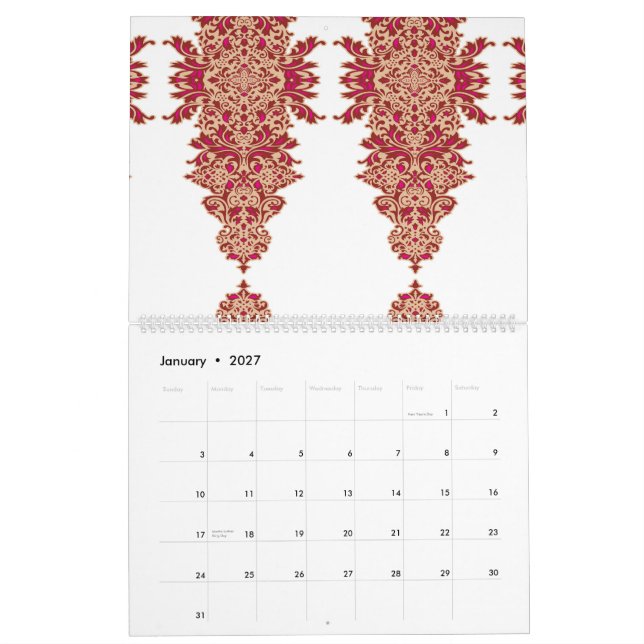 a black background with a red pattern on it calendar (Jan 2027)