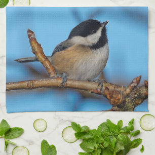 A Black-Capped Chickadee on the Pear Tree Tea Towel