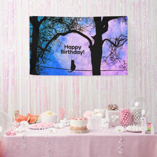 A Black Cat on a Wire Full Moon Birthday Banner (Party)