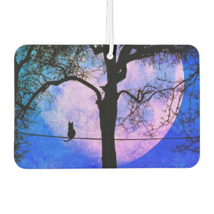 A Black Cat on a Wire Full Moon Car Air Freshener