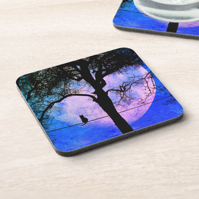 A Black Cat on a Wire Full Moon Coaster (Left Side)