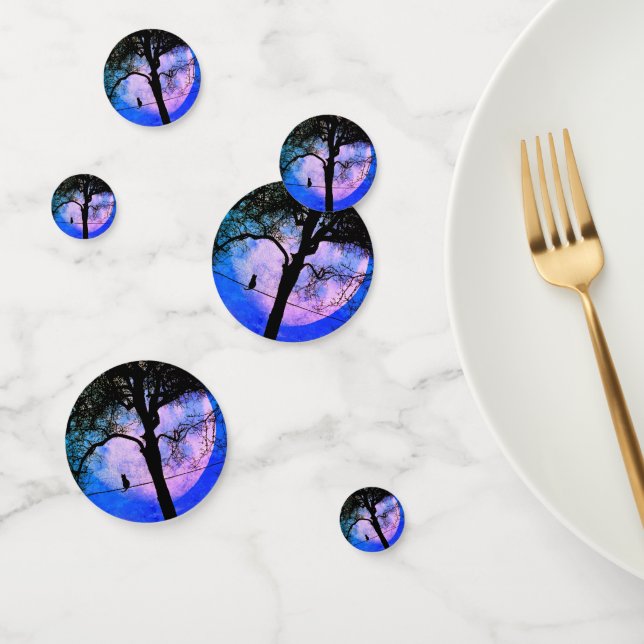 A Black Cat on a Wire Full Moon Confetti (Group)