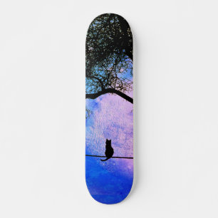A Black Cat on a Wire Full Moon Skateboard