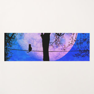 A Black Cat on a Wire Full Moon Yoga Mat