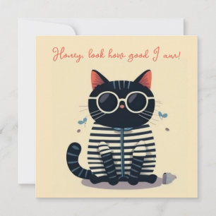 A black cat with glasses striped hoodie  Valentine Thank You Card