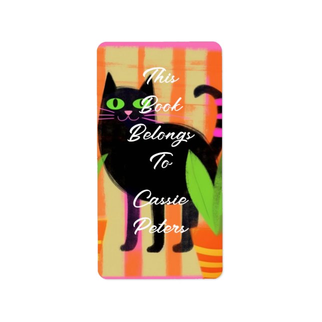 A Black Cat With Houseplants This Book Belongs To Label (Front)