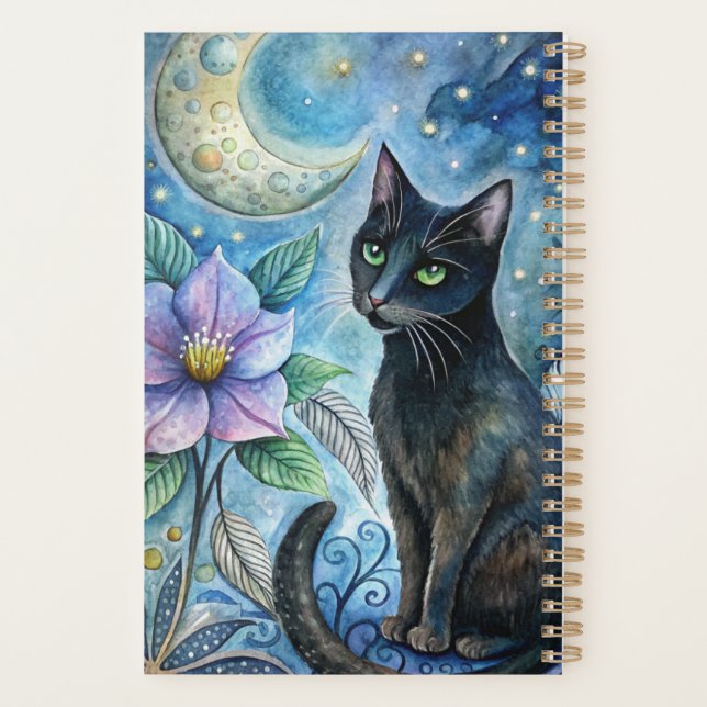 A Black Cat with Striking Yellow Eyes Planner (Back)